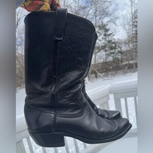 Vintage Black Leather Roper Cowboy Boots 11D Classic Western Ranch Style